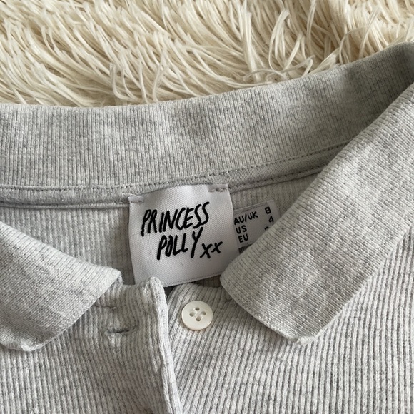 PRINCESS POLLY - Grey Button Long Sleeve Crop Top - Picture 3 of 5